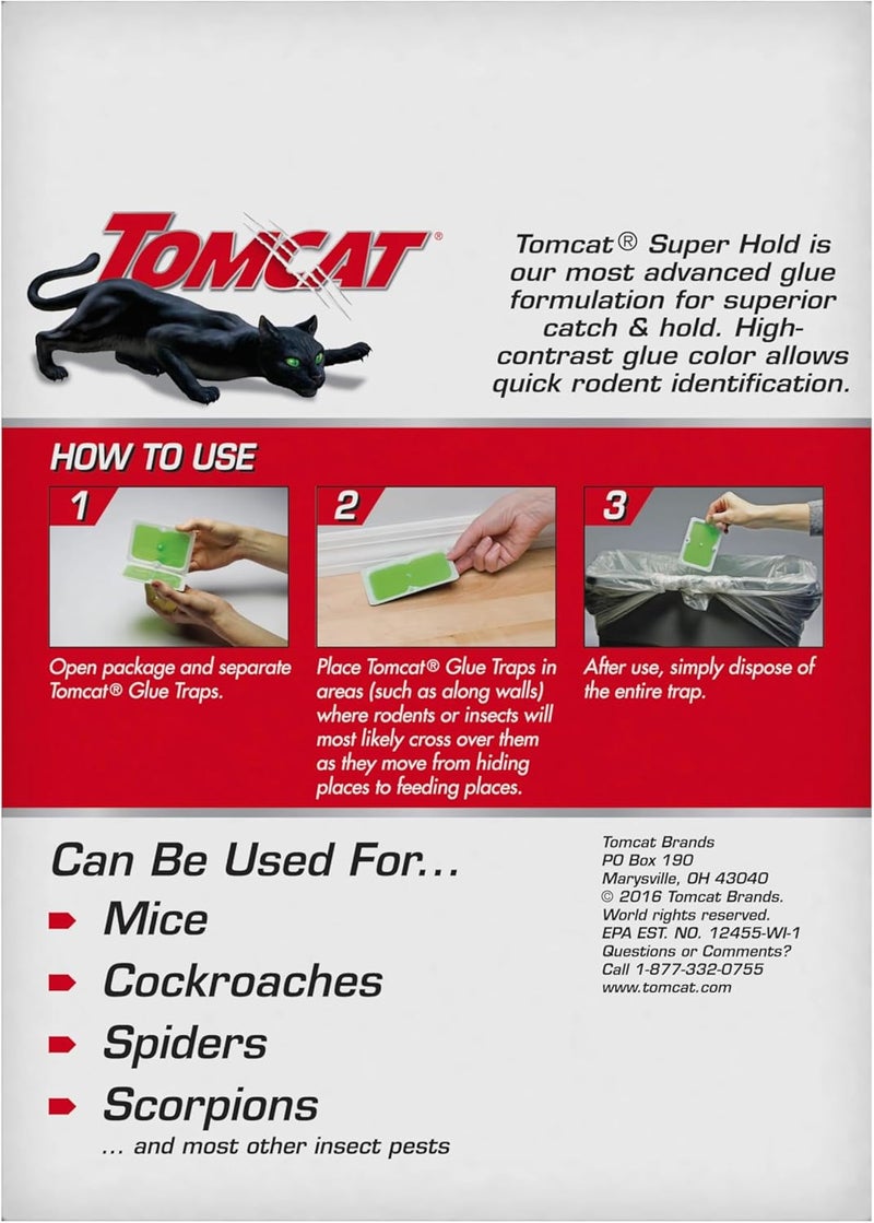 TOMCAT Super Hold Glue Traps Mouse Size for Mice, Cockroaches, Spiders, and Scorpions, Ready-To-Use, 4 Traps (2-Pack) - Image 2